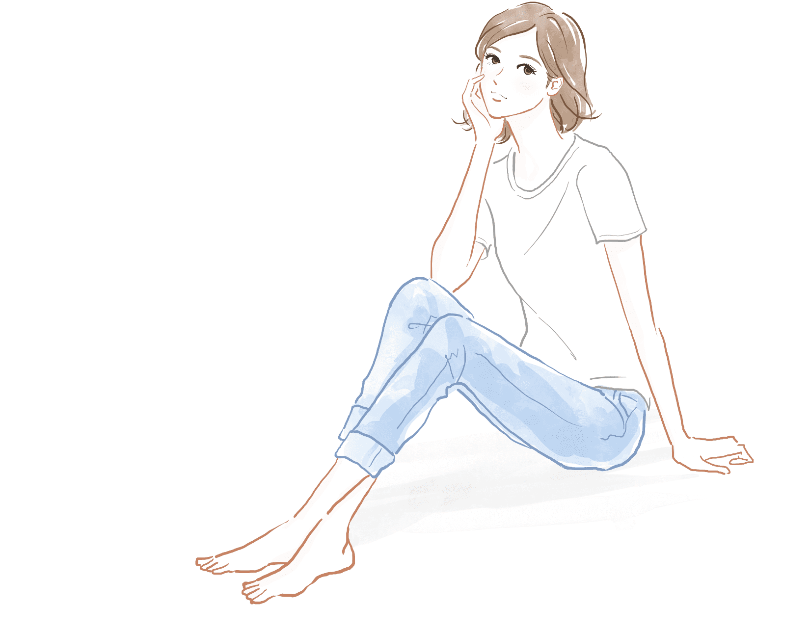 頬杖をついて座る女性のイラスト