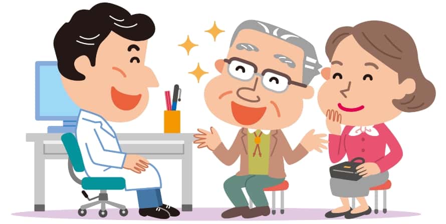 検査結果を聞く老夫婦のイラスト