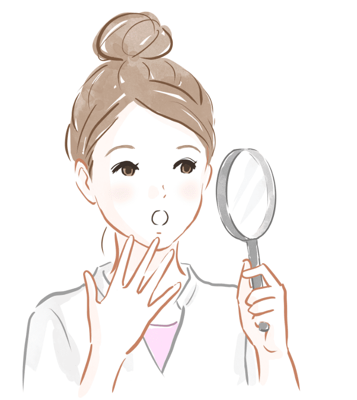 鏡をのぞき込む女性のイラスト