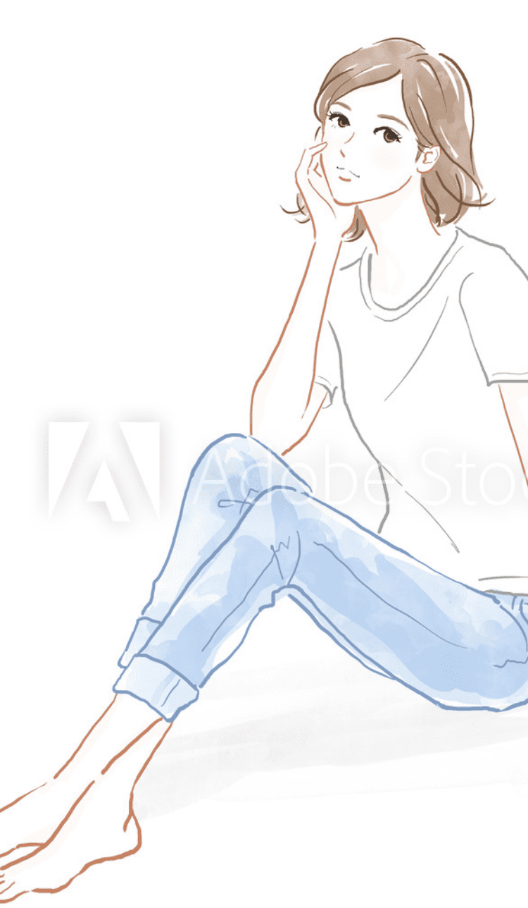 頬杖をついて座る女性のイラスト